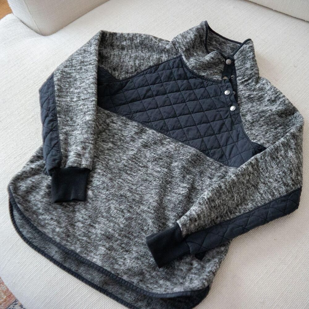 Classic Preppy Gorpcore Abercrombie & Fitch Henley Gray Pullover Fleece Sweater